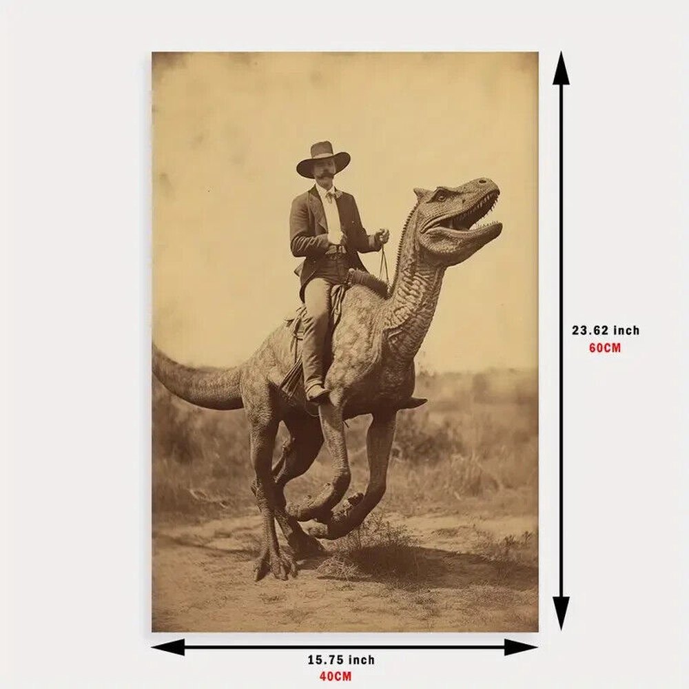 Cowboy Riding A Dinosaur Vintage Style Canvas Art Print 15.7" x 23.6" NEW! Home & Garden:Home Décor:Posters & Prints Style Your Walls
